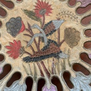 Vintage ornate Brass Pedestal Bowl Flowers Geese